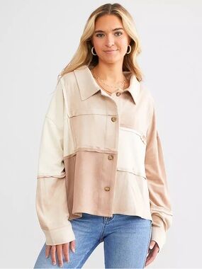 Miss Me Color Block Shacket – Multi Beige – Size XL – NWT
